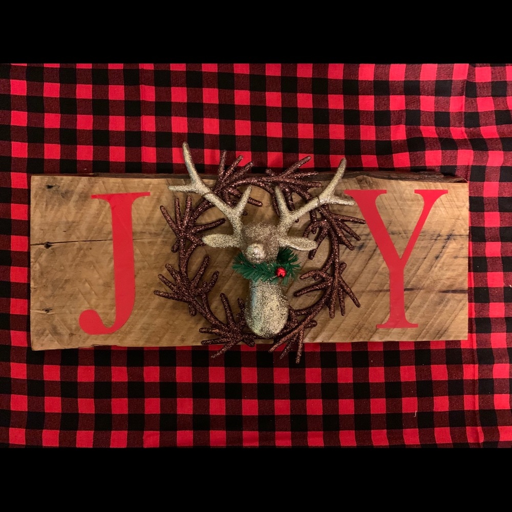 Handmade joy Christmas deer sign